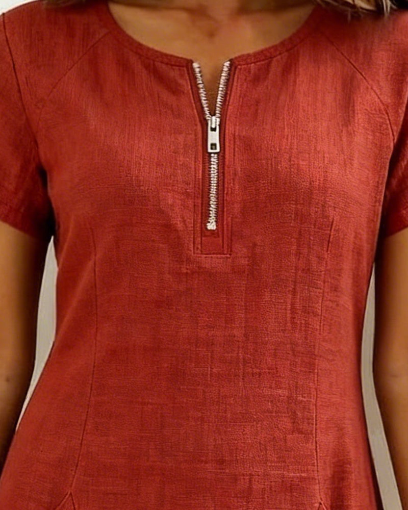 Kleid Reißverschluss Tasche Baumwolle Leinen