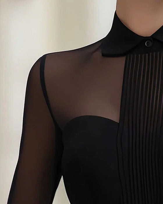 Bluse Elegant Mesh Langarm