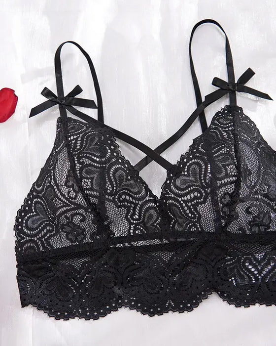 Sexy Dessous-Set – Bralette mit hohlem Schleifendetail & offene Panties