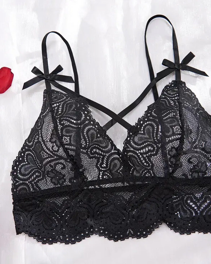 Sexy Dessous-Set – Bralette mit hohlem Schleifendetail & offene Panties