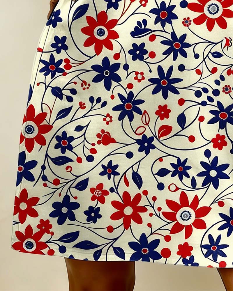 Kleid Blumen und Ranken Druck Kurzarm