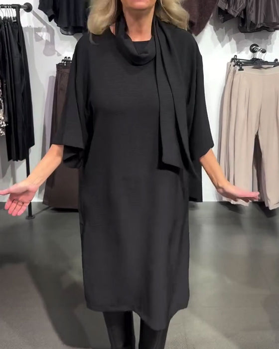 Kleid Schalkragen Band Binden Halbarm