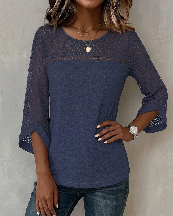 T-Shirt Hollow Out Langarm Patchwork