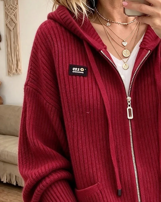Cardigan Kordelzug Reißverschluss Tasche Pullover