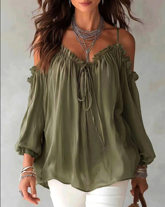 Bluse Rüsche Träger Off-Shoulder