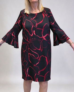 Kleid Kontrastfarbe Rundhals Und Glockenärmel