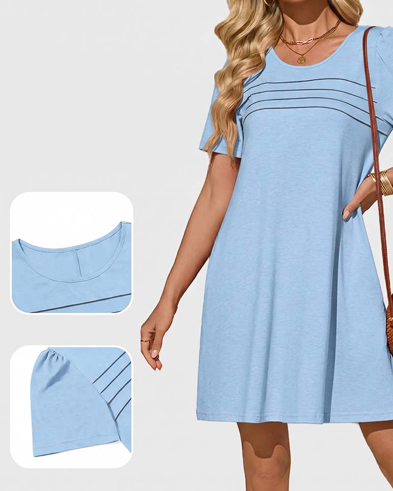 Kleid Rüsche Kurzarm Rundhals