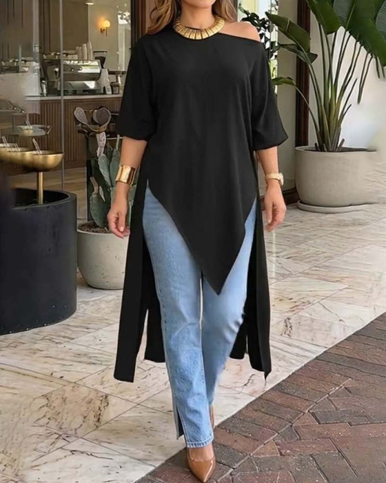 Bluse Ein Schulter Asymmetrisch