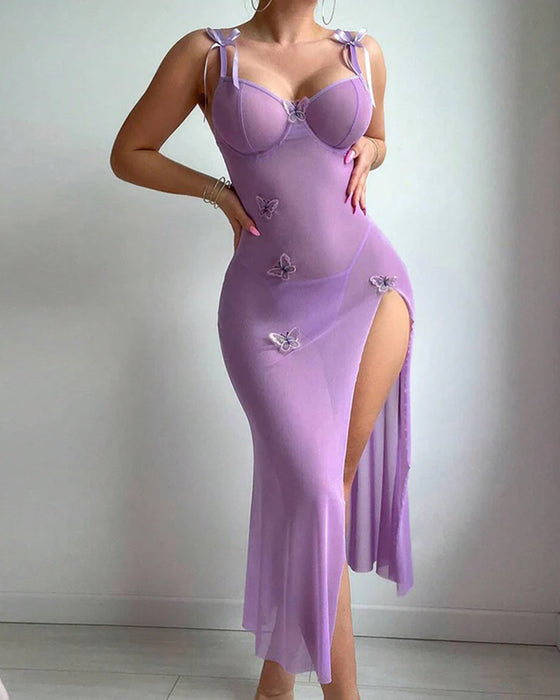 Mesh-Schmetterling Hochschlitz-Trägerkleid