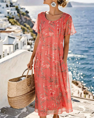 Kleid Blumig Rundhals Maxi