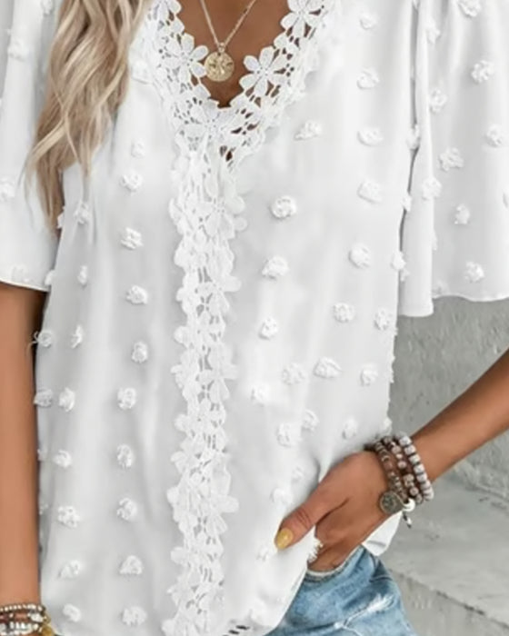 Bluse Zusammengefügt Jacquard Rüschenärmel