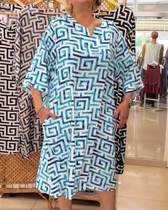 Kleid Lockeres Kurzarmkleid mit geometrischem Muster