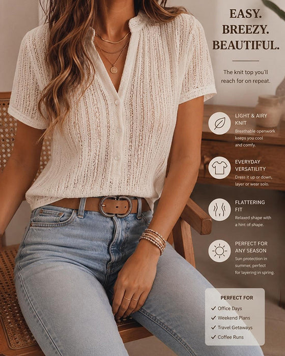 Bluse Ausschnitt Cardigan Kurzarm
