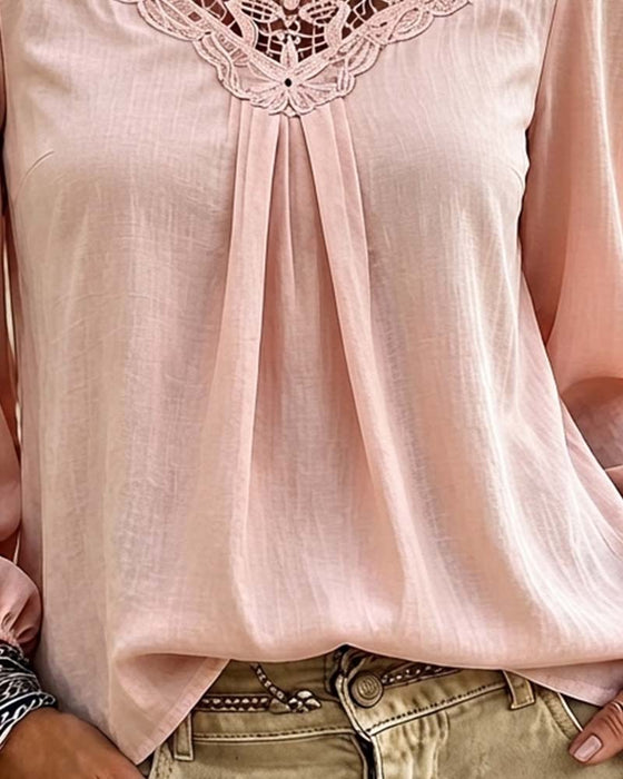 Bluse Spitze Panel Puffärmel
