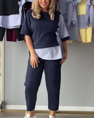 Zweiteiler gestreift Patchwork asymmetrisch