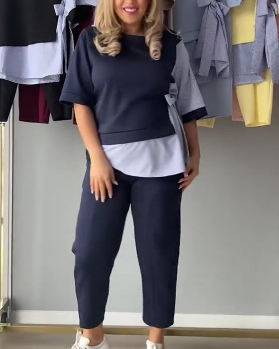 Zweiteiler gestreift Patchwork asymmetrisch