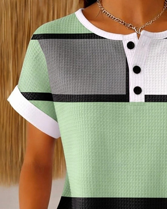 Oberteil Henley Waffel Geometrisch