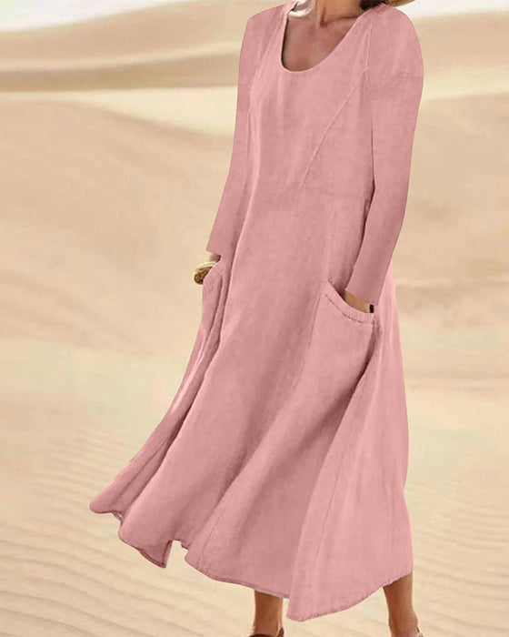 Kleid Einfarbig Langarm Rundhals
