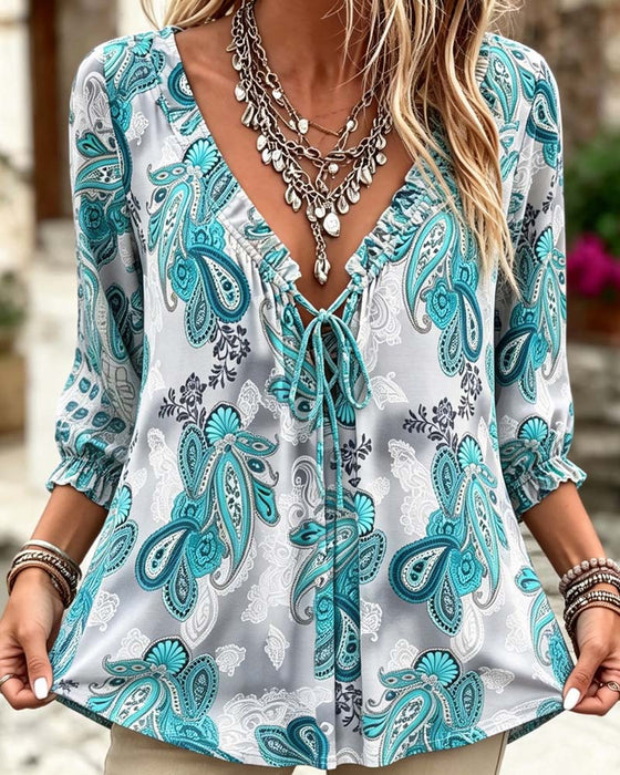 Blusen Paisley V-Ausschnitt Binden