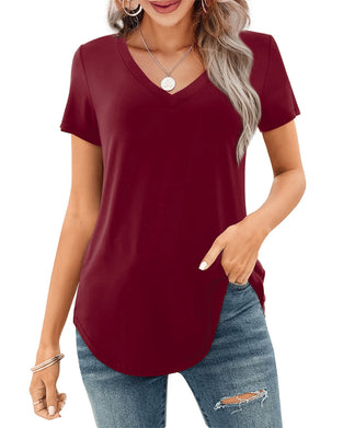 T-Shirt Unregelmäßiger V-Ausschnitt Casual