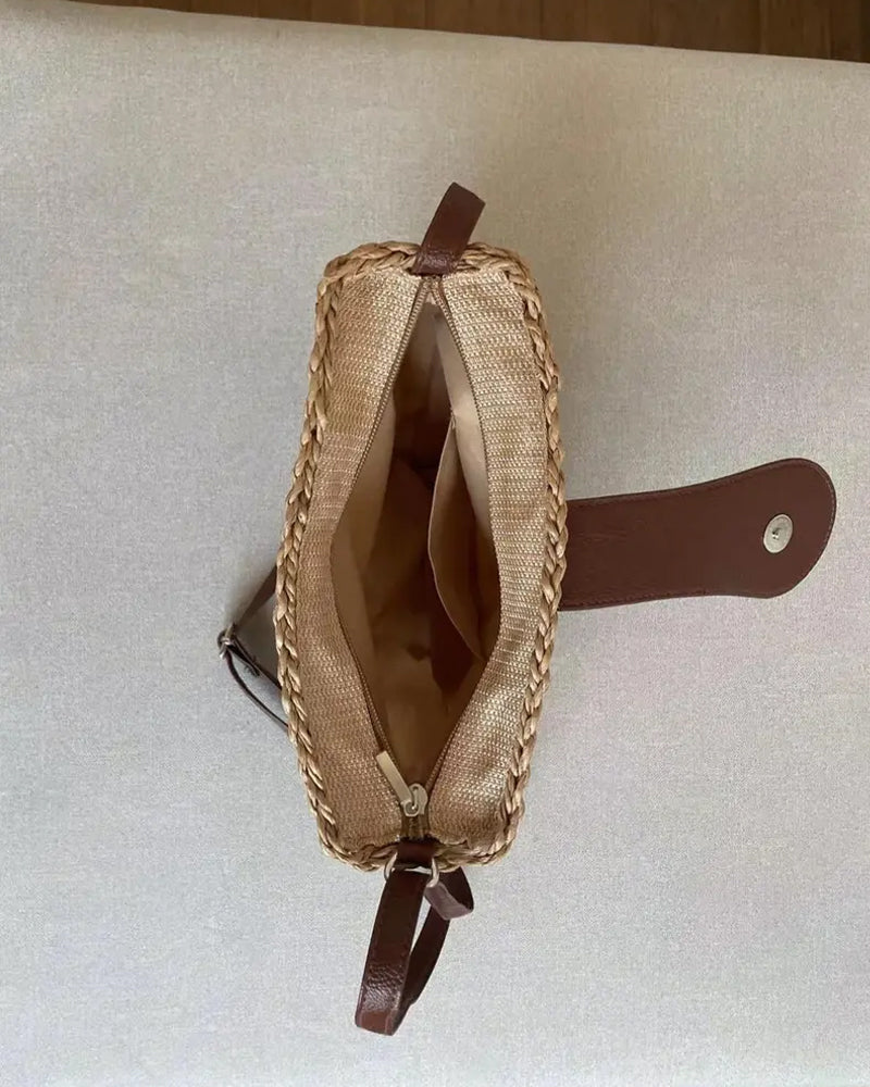 Tasche Boho Halbkreisförmig Hohl Stroh