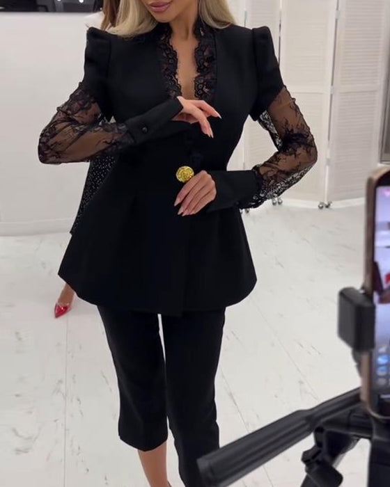 Blazer Mit Spitze Panel Detail, Strukturierter Passform Und Eleganter Atmosphäre