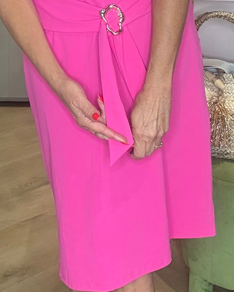 Kleid Uni Farbe Revers V-Ausschnitt Taille