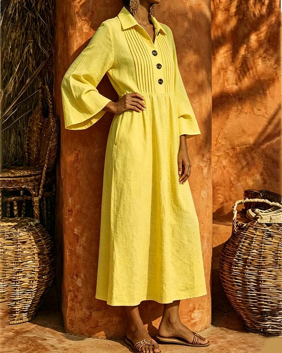 Kleid Hemdkragen Gerafft Langarm