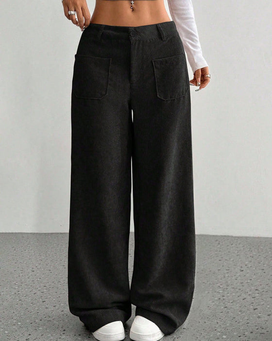Hose Vorne Hinten Tasche Einfarbig Gerades Bein Lang