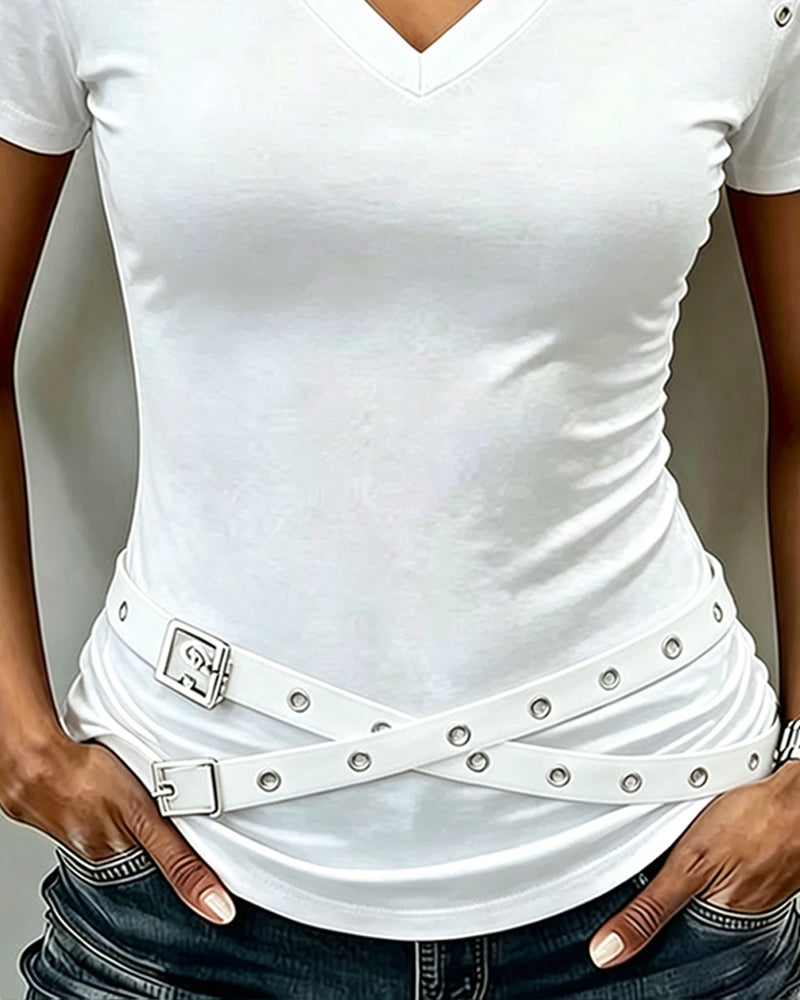 T-Shirt Kreuz Gurt Hohl Aus Slim Fit