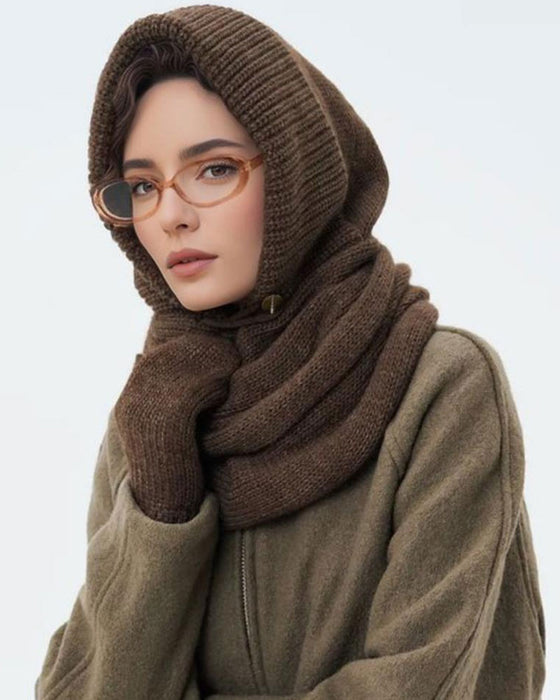 Großhandel Einfarbiger Gestrickter Kapuzenschal