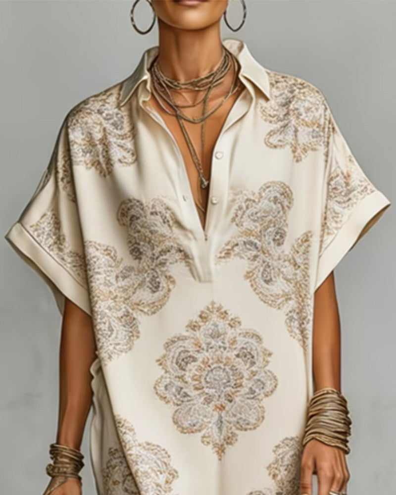 Kleid Revers Gedrucktes Hemd