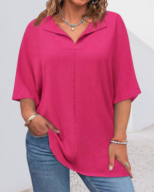 Bluse Locker Uni Farbe Kurzarm