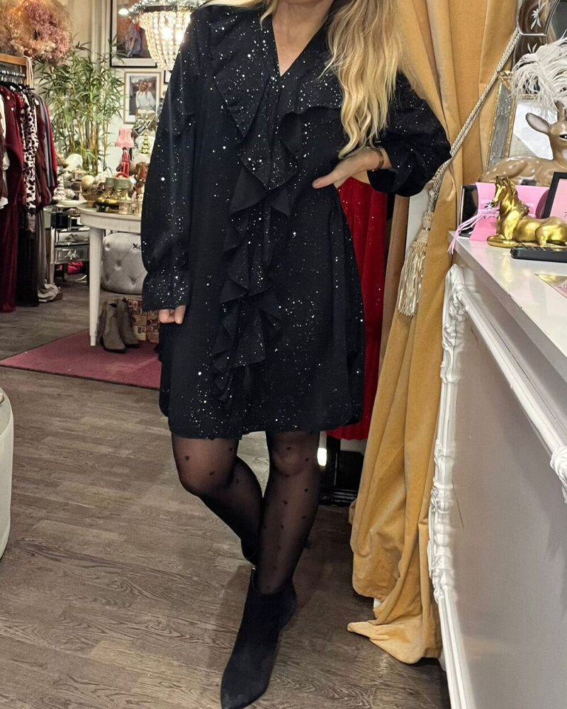 Kleid Weitfallend Rüschenbesatz Pailletten