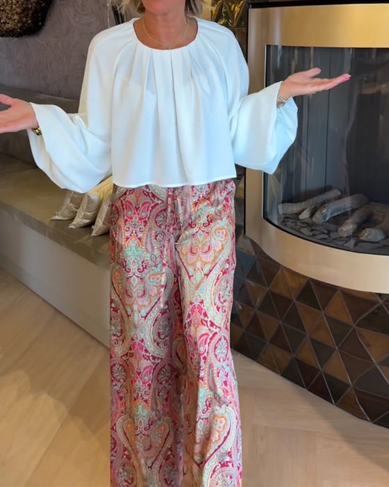 Bluse Französisch Puffärmel Gekürzt