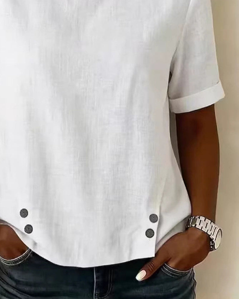 Bluse Kurzarm Unregelmäßiges Design Ausschnitt