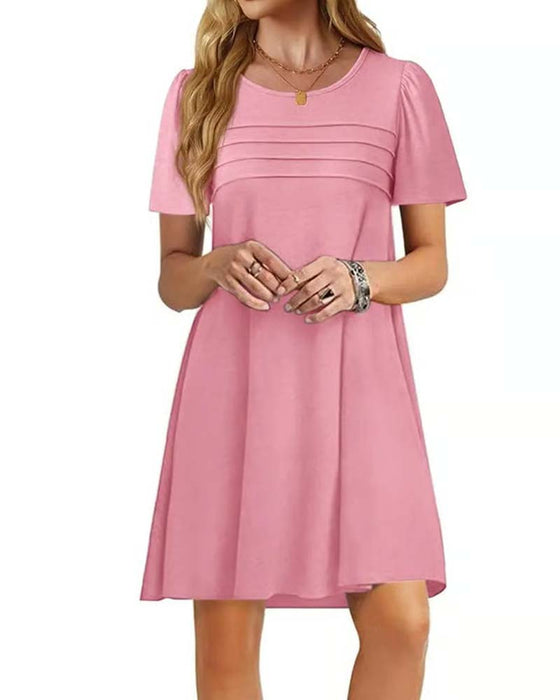 Kleid Rüsche Kurzarm Rundhals