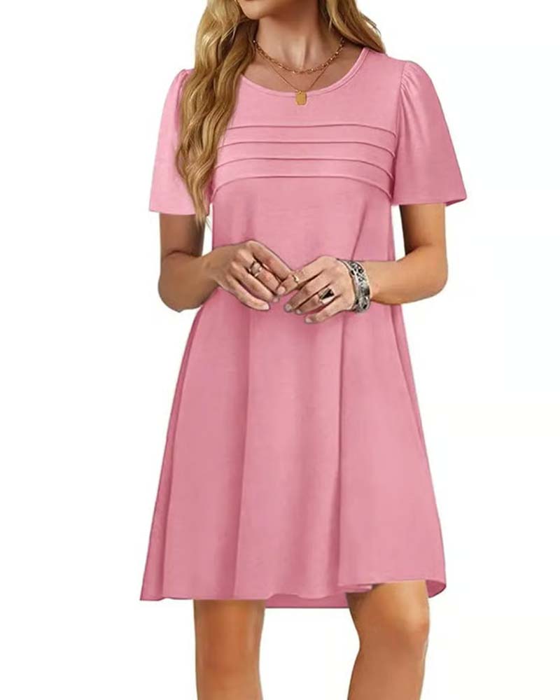 Kleid Rüsche Kurzarm Rundhals
