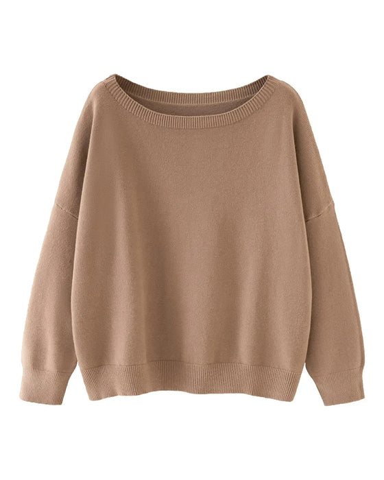 Pullover Rund-Hals Drop-Schulter Unifarben Locker
