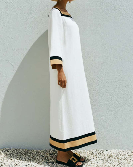 Kleid Quadratischer Ausschnitt Farbblock Locker Lang
