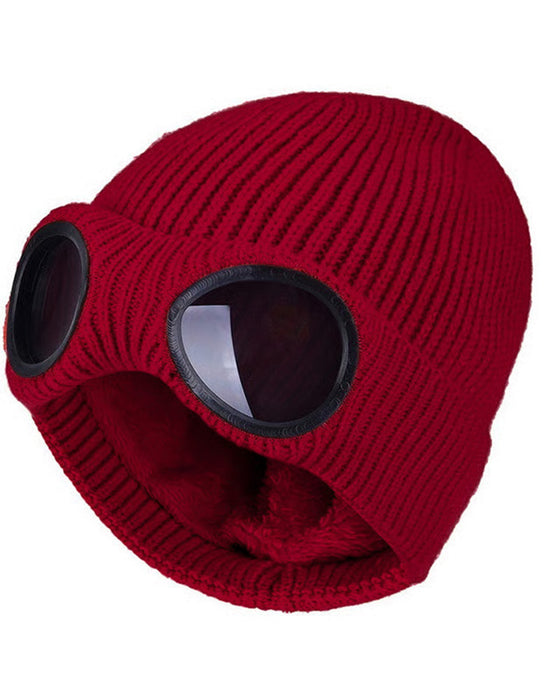 Unisex Einfarbige Goggle-Linsen-Design Beanie Mütze
