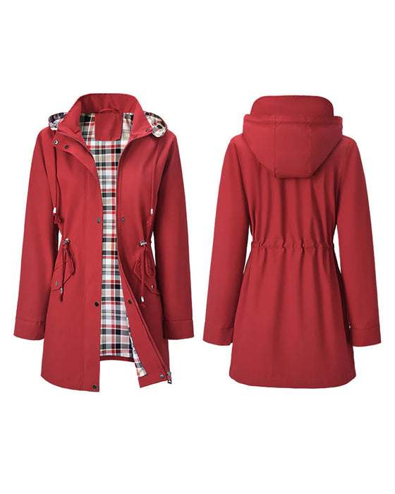 Damen Langer Wasserdichter Trenchcoat Mit Kapuze