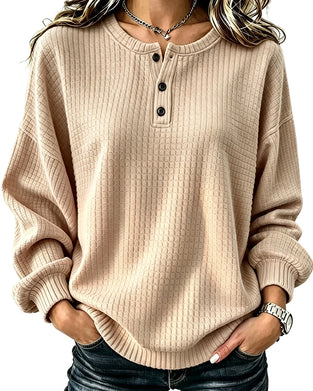 Sweatshirt Rundhals Knopf Uni