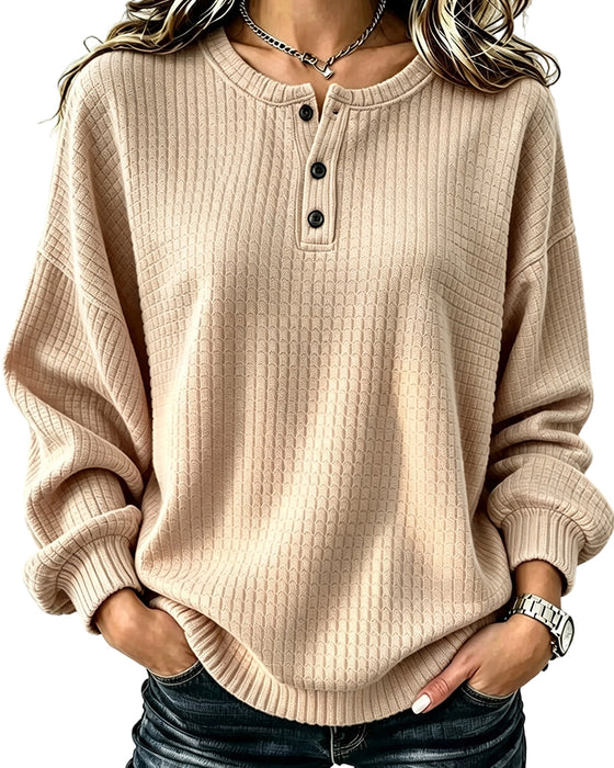Sweatshirt Rundhals Knopf Uni