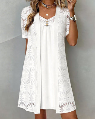 Kleid Gänseblümchen Spitze Gefälscht Zweiteilig