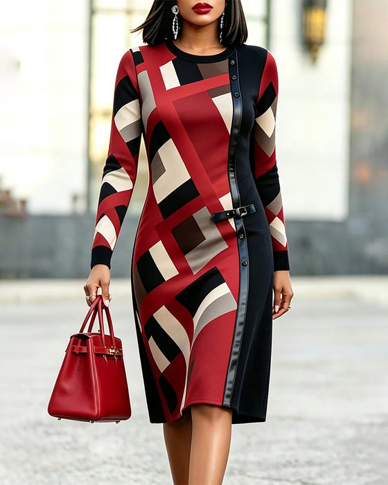 Kleid Geometrisch Farbblock Patchwork