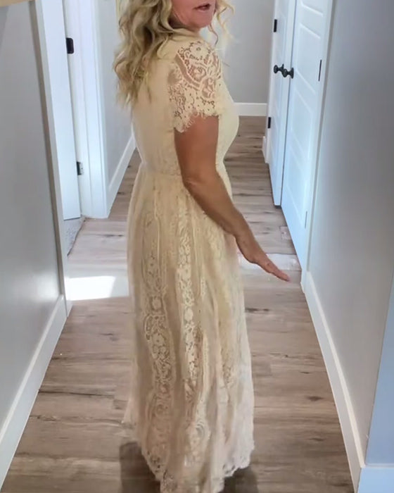 Kleid V-Ausschnitt Elegante Spitzen Taille