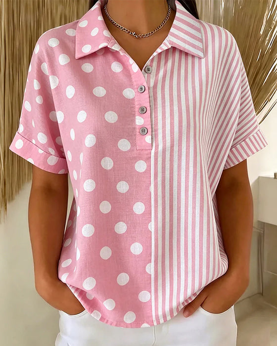 Bluse Revers Tupfen Streifen
