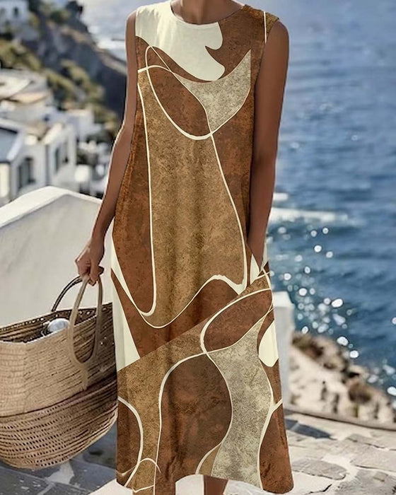 Kleid Rundhals Ärmellos Kontrastfarbe