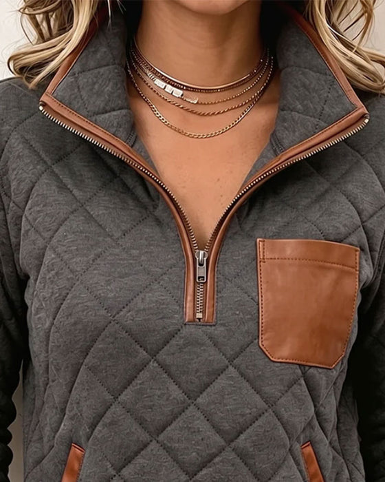 Sweatshirt Argyle Halb Reißverschluss Kragen
